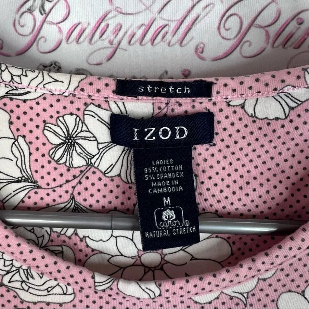 Izod long sleeve lace look flowers white black Pink Floral Sweatshirt